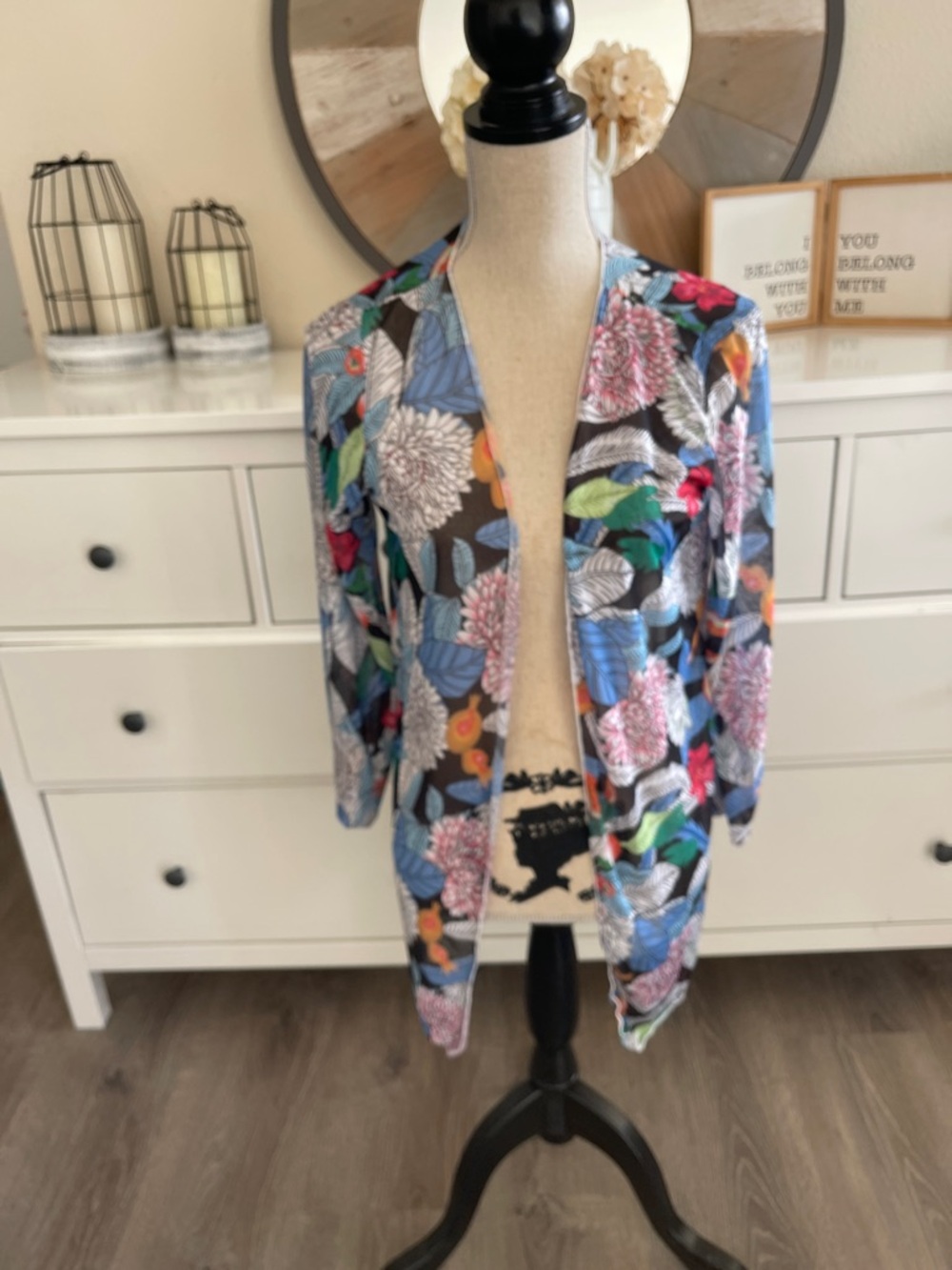 Floral Open Front Cardigan - Multicolor
